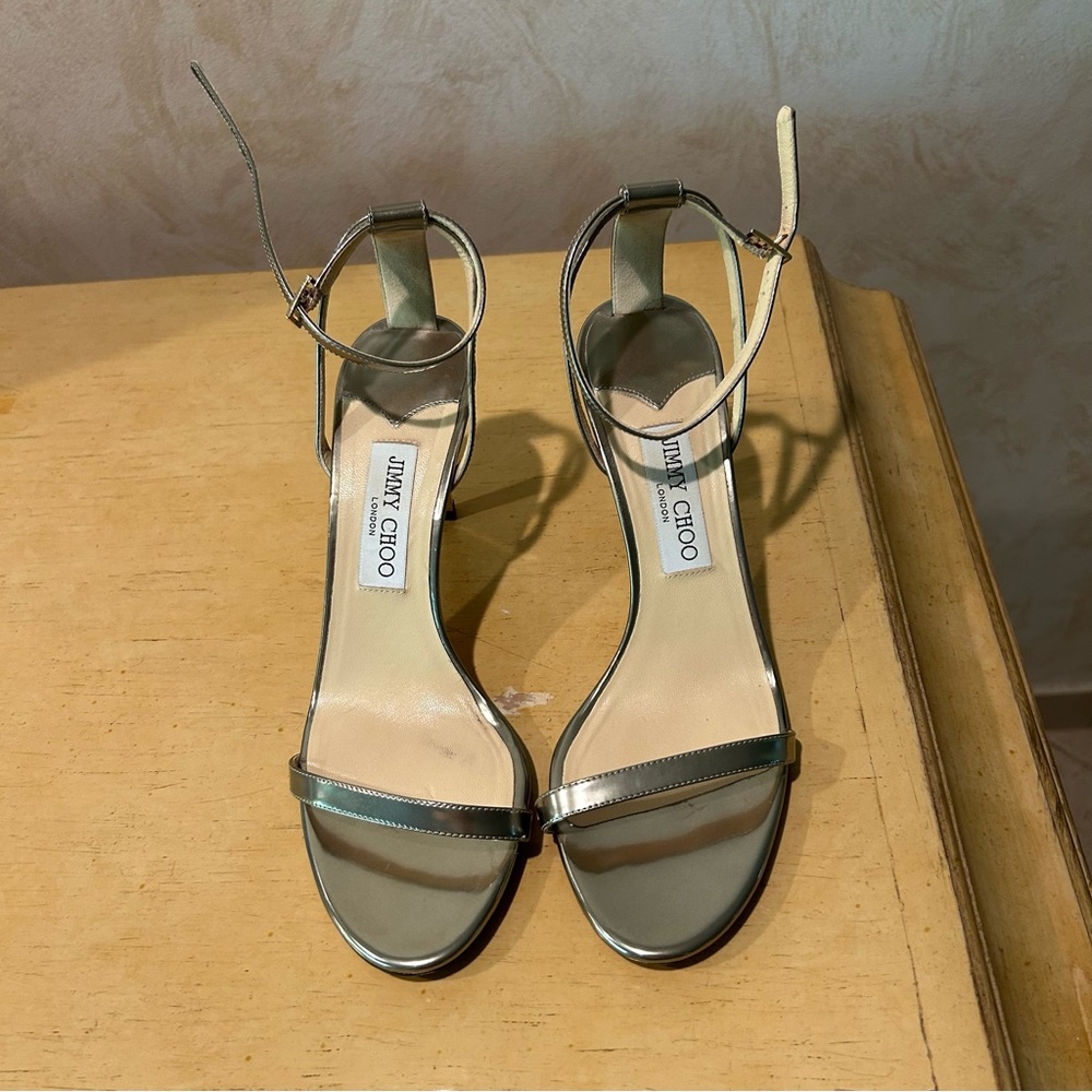 Jimmy Choo metallic leather strappy stiletto women’s heel in size 40 eu